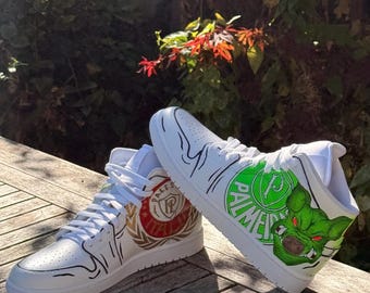 Custom Anime Jordan 1 Shoes – One Piece Luffy x Jujutsu Kaisen Sukuna x Palmeiras Football Sneakers – Hand Painted Custom Trainers