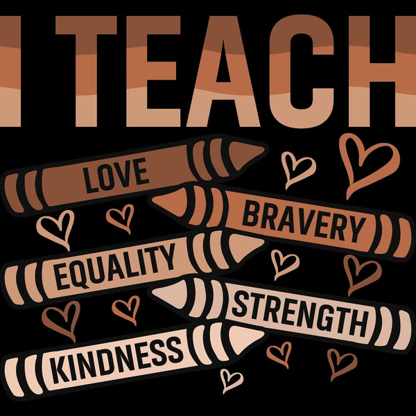 Black History Teacher Svg Png, I teach love bravery equality strength kindness svg, african american gifts, black history svg cut file
