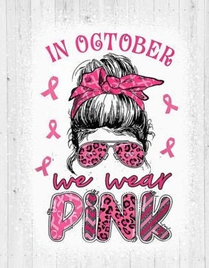 Pink Ribbon Heart Doodle Sublimation PNG Breast Cancer Awareness