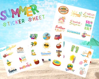 Set of 4 Summer Time Stickers,  Digital, Stickers, Digital Download