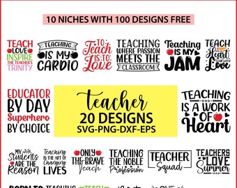 Paquete de diseños SVG para profesores: Gráficos con frases escolares (Descarga digital)