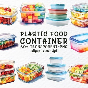 Clipartbundel aquarel voedselcontainer: transparante png-bestanden (digitale download)