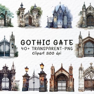 Gothic Gate Clipart Png Bundle, Watercolor Gothic Gate Png Files, Horror Gate Clipart, Old Gate Png, Gothic Gate Decal, Transparent Clipart
