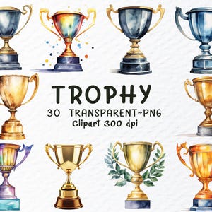 Trophäe Png Clipart Bundle | Aquarell Trophäe Png-Dateien | Goldene Trophäe Clipart, Sport Preis Png, Sieger, Trophäe Aufkleber, Transparent Clipart