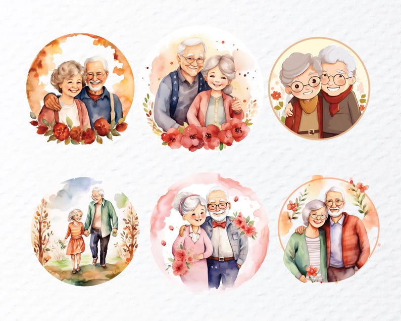 Grandparents Png Clipart Bundle, Watercolor Grandparents Png File, Grandma Clipart, Grandpa Clipart, Grandparents Decal, Transparent Clipart