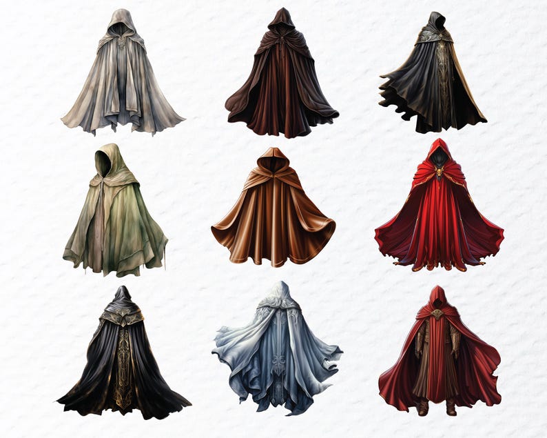 Watercolor Cloak PNG Clipart Bundle: Wizard Robes, Halloween Decals ...