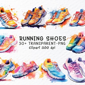 Running Shoes Clipart Png Bundle, Watercolor Running Shoes Png Files, Runner Clipart, Sports Shoes, Jogging, Running Shoes Decal Transparent