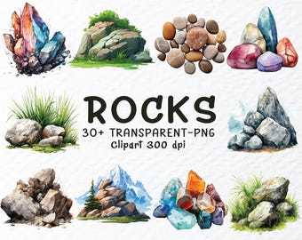 Rocks Clipart Png Bundle, Watercolor Rocks Png Files, Stones Clipart Png, Boulders Clip Art, Natural Stone, Mountain Rocks Decal Transparent