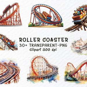 Aquarell Achterbahn Png Clipart Bundle | Achterbahn Png-Dateien, Vergnügungspark-Kunst, Landschaftsmotive, Achterbahn-Abziehbild Transparent