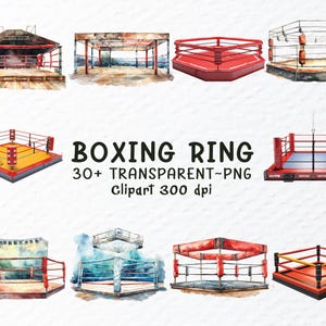 Paquete de imágenes prediseñadas de ring de boxeo (PPT) / Archivos de acuarela de ring de boxeo (PPT) / Calcomanía de sublimación transparente / Imágenes prediseñadas de boxeo (PPT), archivos de ring de boxeo (PPT)