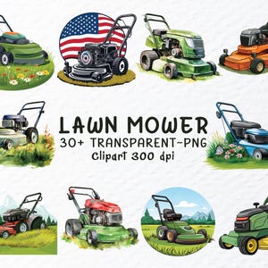 Aquarell Rasenmäher Png Clipart Bundle, Rasenmäher Png-Datei, Fahrzeug Aquarell, Landschaftsgarten, Rasenmäher Aufkleber, Transparent Clipart