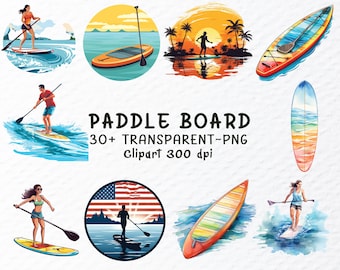 Watercolor Paddle Board Clipart Bundle: Lake Life PNG Files (Digital Download)