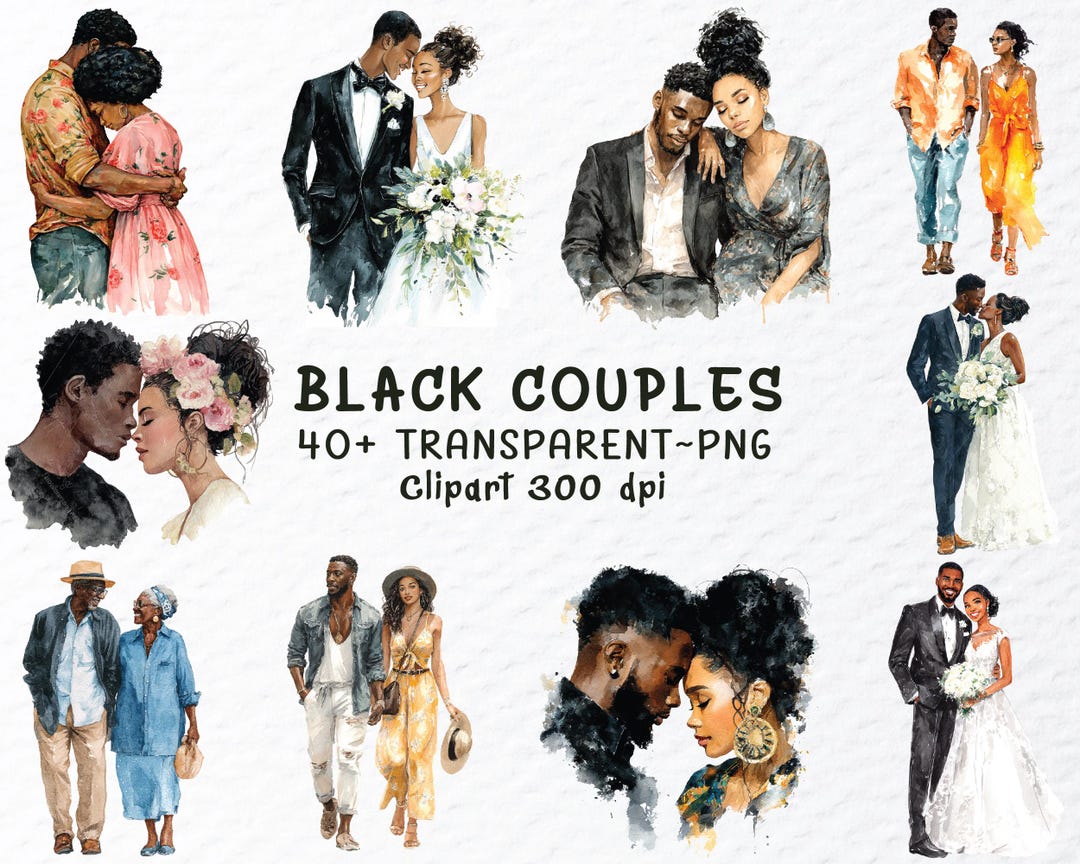 Black Couples PNG Clipart Bundle, African American Love PNG, Romantic ...