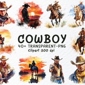 Cowboy Png Clipart Bündel | Aquarell Cowboy Png-Dateien | Aufkleber für Jungen Transparente Cowboy Clipart Png, Wilder Westen Clipart, Western Png