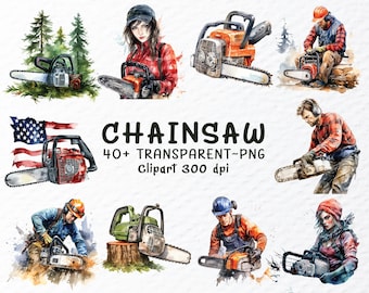 Chainsaw Clipart Bundle, Lumberjack Tool PNG, Wood Cutting Saw Clipart, Forestry Worker Design