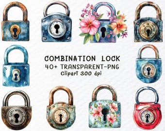Combination Lock Png Clipart | Watercolor Combination Lock Png Files | Retro Lock Clipart Png | Vintage Lock Clipart, Lock Decal Transparent