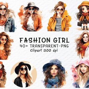 Pacchetto di clipart PNG di ragazze alla moda, file PNG di ragazze alla moda ad acquerello, file PNG di belle donne, moda moderna, clipart di donne boss, file PNG di ragazze alla moda