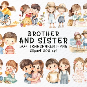 Bruder und Schwester Png Clipart Bundle | Aquarell Bruder und Schwester Png-Dateien, Aufkleber transparente Sublimation, glücklicher Bruder und Schwester Png