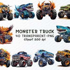 Monster Truck Png Clipart Bundle | Watercolor Monster Truck Png Files, Extreme Offroad Vehicle Clipart Png, Truck Decal, Transparent Clipart