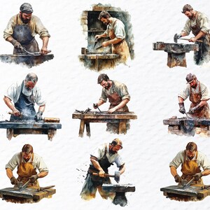 Blacksmith Png Clipart Bundle, Watercolor Blacksmith Png Files, Metal Worker Clipart, Medieval Clipart, Blacksmith Decal Transparent Clipart