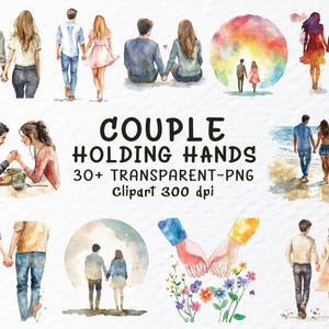 Paar hand in hand png-clipart | Aquarel paar png-bestanden, hand in hand clipart png, romantische liefhebbers clipart, paar sticker transparant