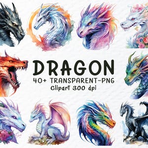 Dragon Clipart Png Bundle, Watercolor Dragon Png Files, Fantasy Dragon Clipart, Steampunk Dragon Png, Fantasy Dragon Decal, Transparent Png
