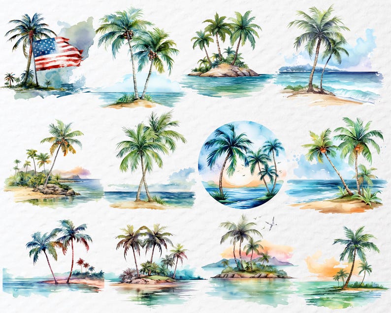 Palm Tree Bundle, Tropical Palm PNG, Beach Summer Clipart Design - Etsy