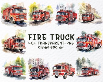 Fire Truck Clipart Bundle, Firefighter Engine PNG, Emergency Vehicle Clipart, Rescue Design Files