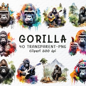 Gorilla Clipart Png Bundle, Watercolor Gorilla Png Files, Safari Animal, Funny Gorilla Png, Angry Gorilla Clipart, Gorilla Decal Transparent