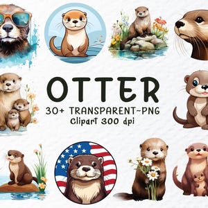 Otter Png Clipart Bundle | Watercolor Otter Png Files | Woodland Animal Clipart Png, Forest Animal Clipart, Otter Decal, Transparent Clipart