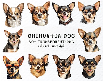 Watercolor Chihuahua Dog Clipart Bundle: Puppy Breed PNG Files (Digital Download)