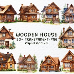 Aquarel houten huis png clipartbundel | Houten huis png-bestanden, houten huis sticker transparante sublimatie, sprookjeshuis png, klein huis