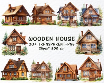 Watercolor Wooden House PNG Clipart Bundle: Fairy & Tiny House Designs (Digital Download)