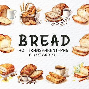 Bundle de cliparts Png pain, fichiers Png aquarelle pain, clipart boulangerie, corbeille de pain Png, pain aux bananes, des cliparts de pain frais, pain Transparent
