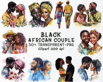Aquarell schwarze Liebespaar PNG Clipart: Romantische Liebespaar (Digitaler Download)