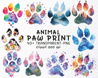 Animal Paw Print Bundle, Dog Cat Paw PNG, Pet Footprint Clipart Design