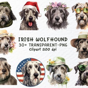 Irish Wolfhound Watercolor Clipart Bundle: Dog Breed PNG Files (Digital Download)
