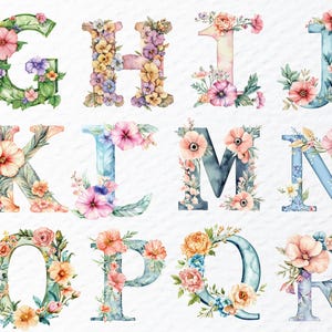 Watercolor Floral Alphabet Clipart: Pastel PNG Bundle (digital Download ...