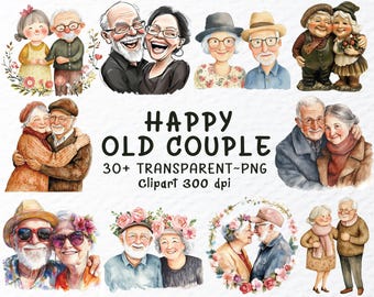 Aquarell altes Paar PNG Clipart: Oma & Opa (Digitaler Download)