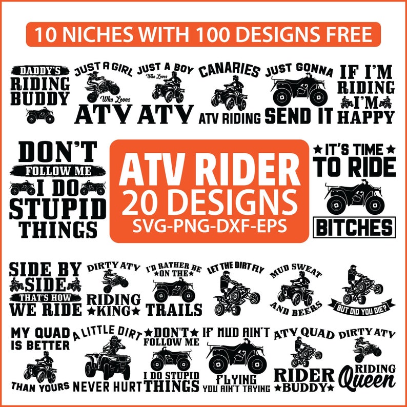 Atv-svg-bestanden, atv png, atv-svg-svg, atv-quad png, vierwieler-svg, vierwieler png, 4-wieler-svg-bestanden, atv-quad ontwerpbundel afbeelding 1