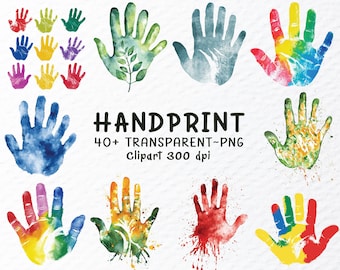 Watercolor Handprint Clipart Bundle: Transparent PNG Files (1024x1024px, 300 DPI) (Digital Download