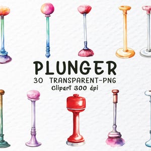 Plunger png-clipartbundel | Aquarel plunjer png-bestanden | Badkamer plunjer clipart png, toilet plunjer, plunjer sticker, transparante clipart