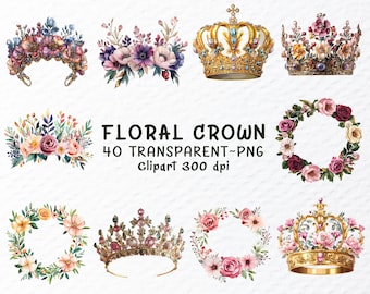 Watercolor Floral Crown Clipart Bundle: Boho PNG Files (Digital Download)
