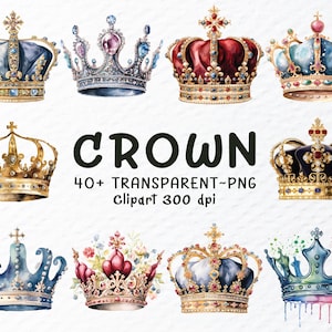 Crown Clipart Png Bundle, Watercolor Crown Png Files, Royal Crown Clipart, Princess Tiaras Png, King Crown Clipart, Transparent Crown Decal