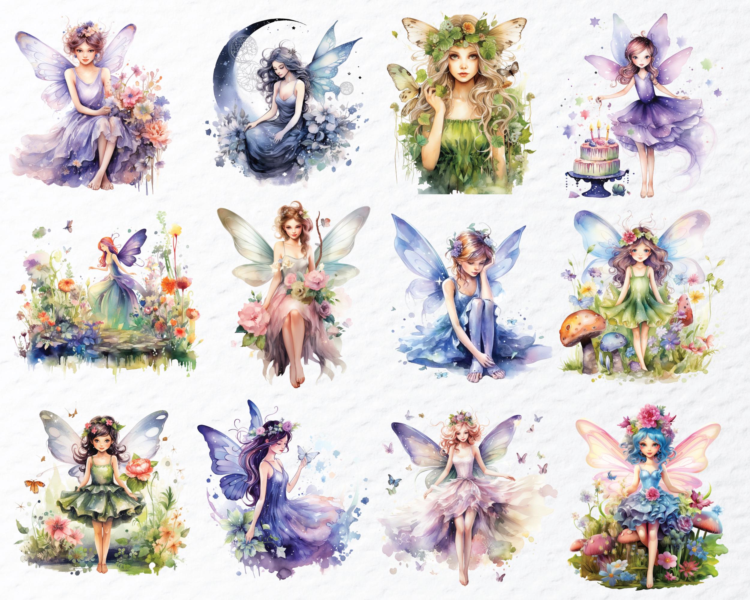 Watercolor Fairy Clipart Bundle: Floral Forest Designs (PNG Files ...