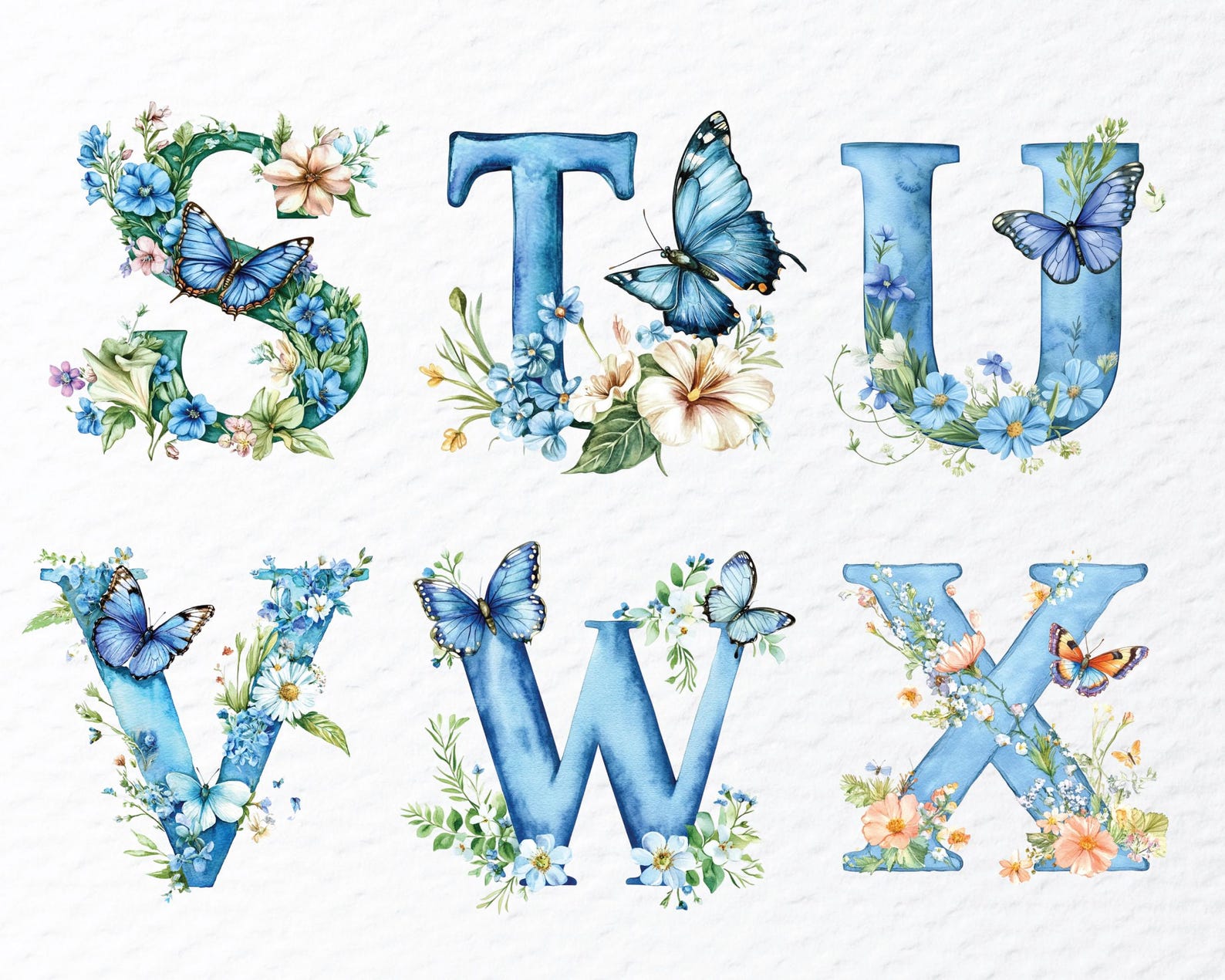 Watercolor Spring Floral Alphabet PNG Clipart Bundle (digital Download ...