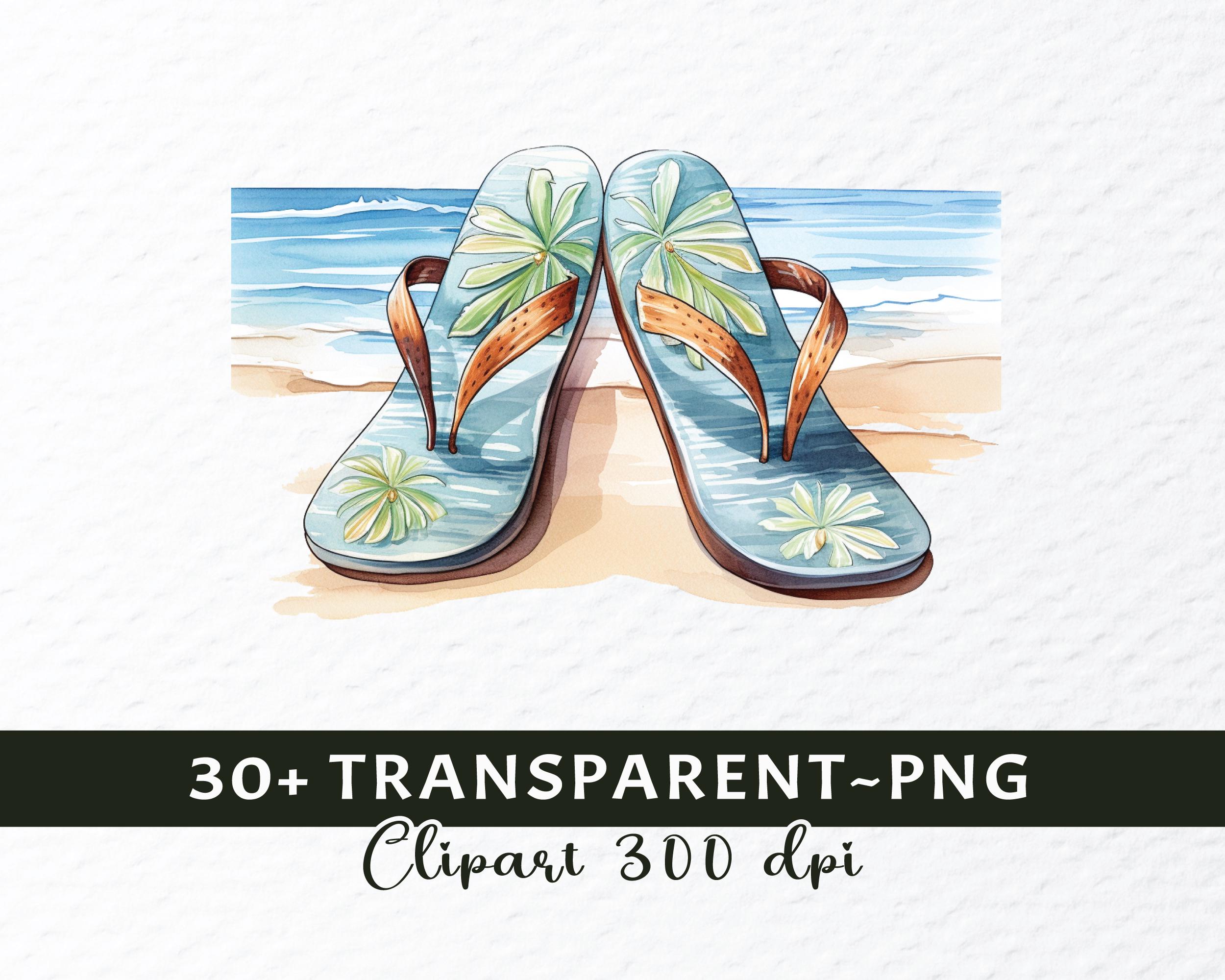 Watercolor Flip Flops Clipart: Summer Beach Shoes PNG Bundle (digital ...