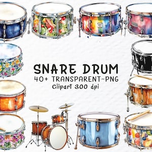 Aquarel snaredrum png-clipartbundel | Snaredrum png-bestanden, muziekinstrument, sticker transparante sublimatie, retromuziek, muzikale png
