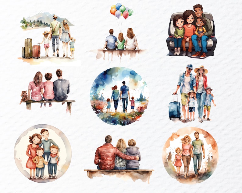 Watercolor Family Png Clipart Bundle | Family Png Files | Happy Family Clipart | Kids Mom Dad Clipart Png, Family Decal, Transparent Clipart