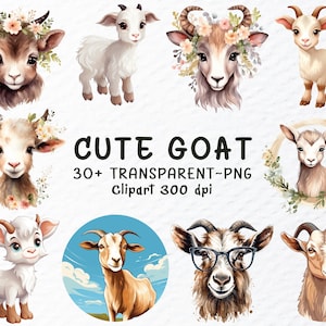 Paquete de imágenes prediseñadas de cabras lindas (PPT) / Imágenes prediseñadas de cabras lindas en acuarela (PPT), imágenes prediseñadas de cabras montesas, imágenes prediseñadas de animales de granja, calcomanías de cabras lindas, imágenes prediseñadas transparentes
